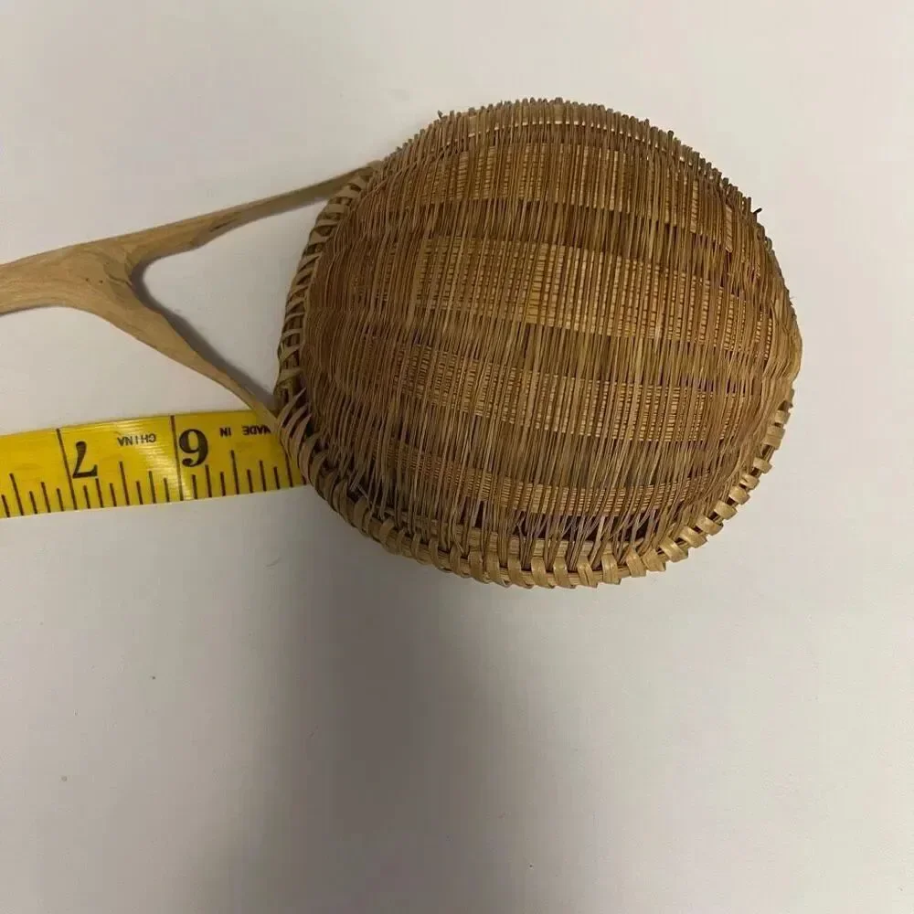 Vintage hand & carved woven bamboo rice strainer or colander.